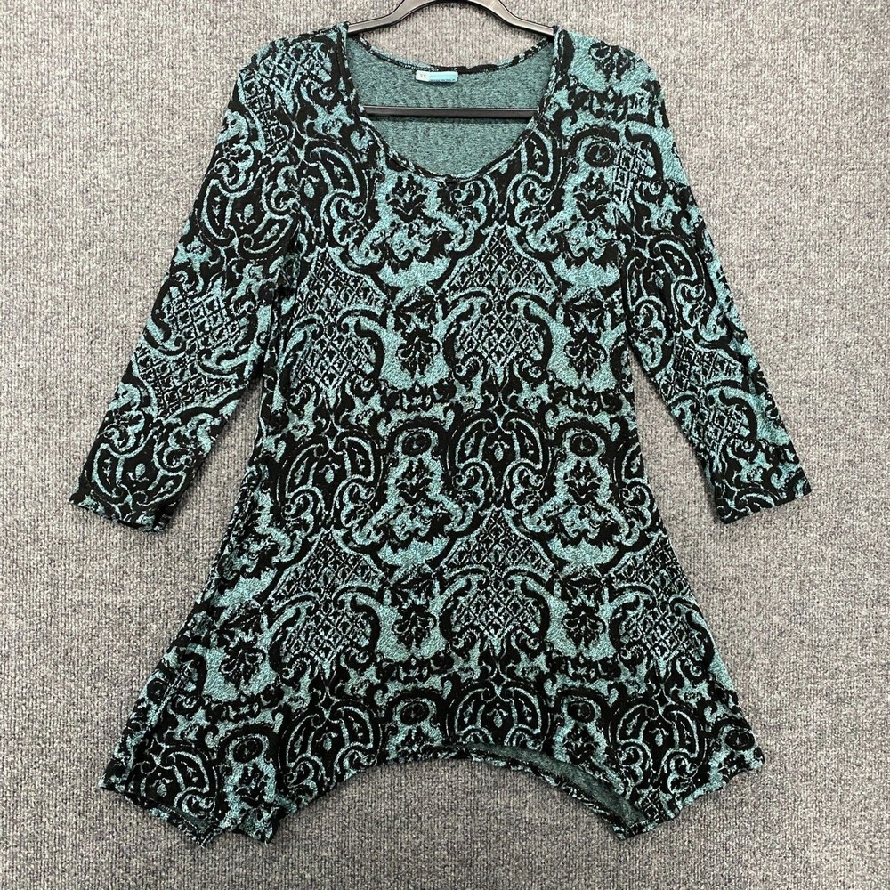 Tianello Steve Barraza Sweater Womens‎ XS Green Tunic Textured Asbury Lagenlook